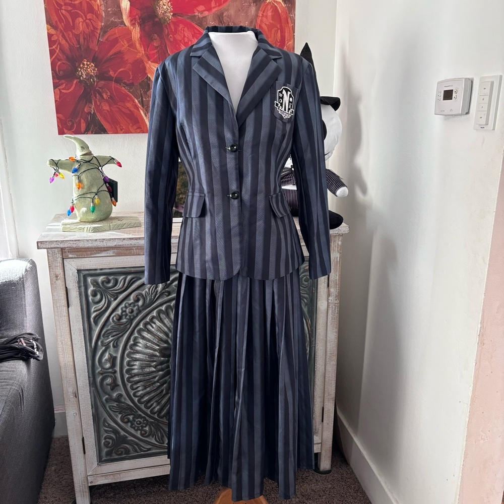 Grey Striped Blazer and Skirt Set (Wednesday Addams Costume)